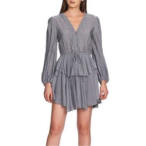 1. State Long Sleeve Striped Women’s Cinch Waist Ruffled Dress Size S